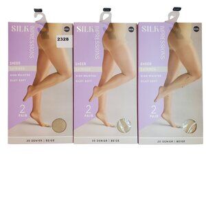 NEW 3 Packs of 2 Pair Silk Impressions SZ XXXL Sheer Shimmer Pantyhose Beige